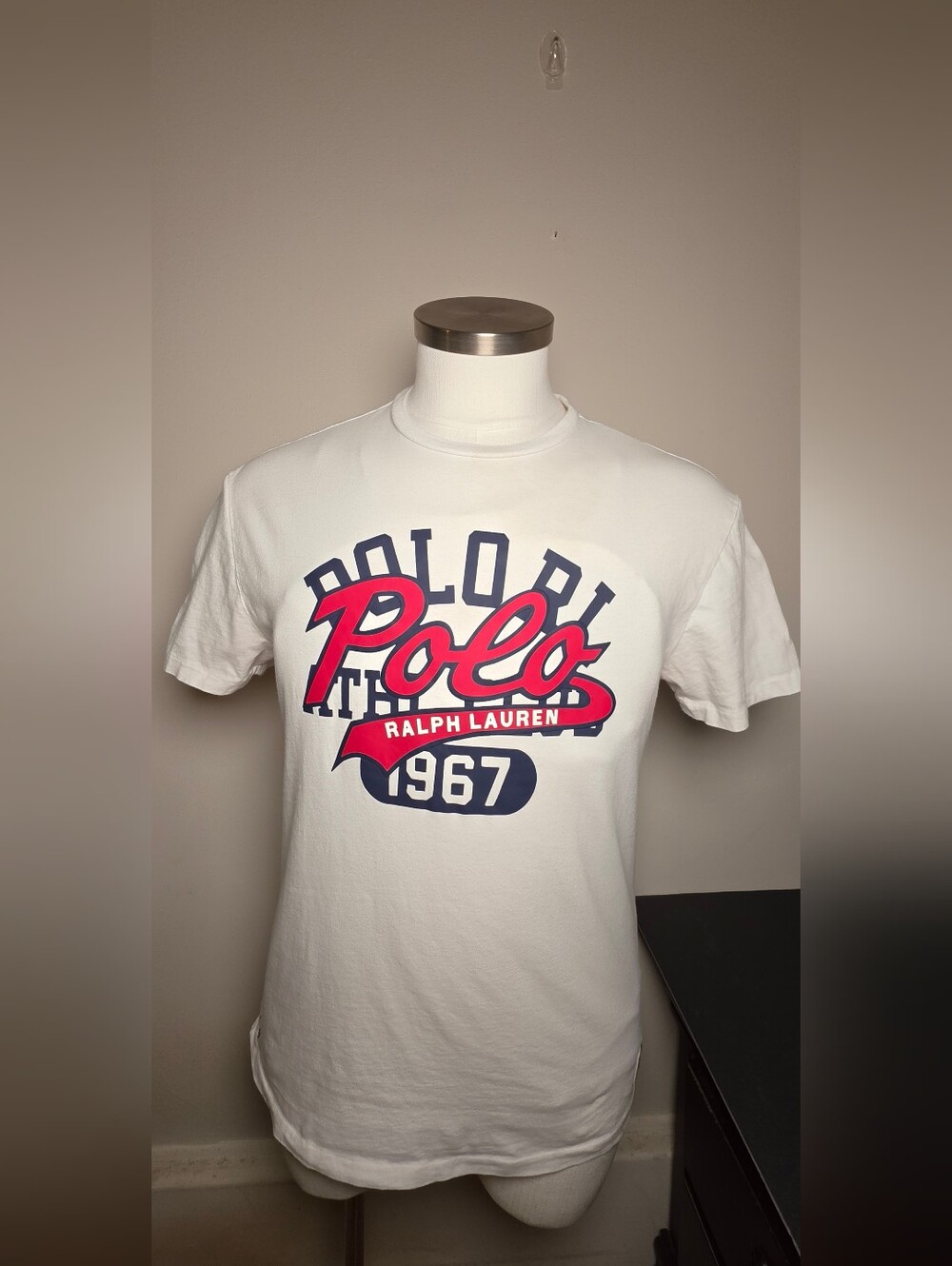 Polo Ralph Lauren White Graphic Logo Tee - Red & Navy Print